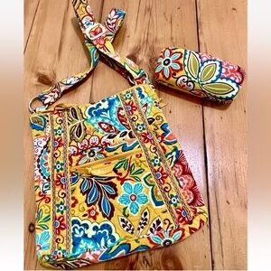 VERA BRADLEY Provencal Crossbody + Clamshell Eyeglass Case ~ Yellow Fall Retired